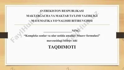 kompleks sonlar va ular ustida amallar. muavr formulasi — PPTX