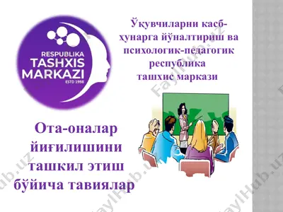 ota-onalar yig‘ilishini tashkil etish bo‘yicha tavsiyalar: bezorilik va zo‘ravonlik mavzusida — PPTX