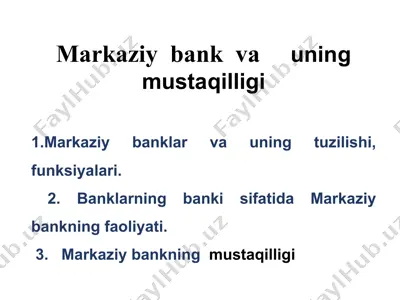 markaziy bank va uning mustaqilligi — PPTX