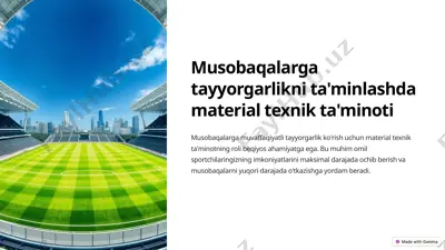 musobaqalarga tayyorgarlikni ta'minlashda material-texnik ta'minot — PPTX
