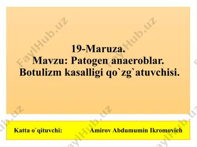 19-maruza: patogen anaeroblar. botulizm kasalligi qo‘zg‘atuvchisi — PPTX