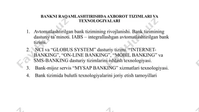bankni raqamlashda axborot tizimlari va texnologiyalari — PPTX