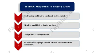 moliyaning mohiyati va vazifalari va moliya tizimi — PPTX