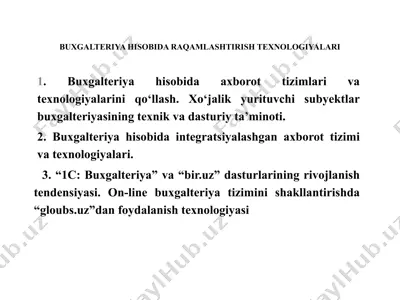 buxgalteriya hisobida raqamlashtrish texnologiyalari — PPTX