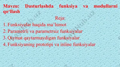 dasturlashda funksiya va modullarni qo‘llash — PPTX