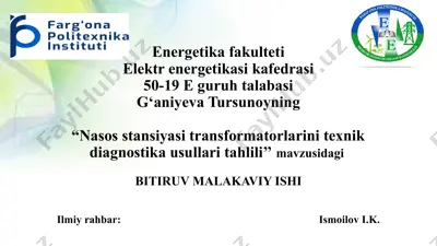 nasos stansiyasi transformatorlarini texnik diagnostika usullari tahlili — PPTX