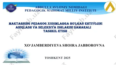 maktabning pedagog xodimlarga bo‘lgan ehtiyojini aniqlash va seleksiya ishlarini samarali tashkil etish — PPTX