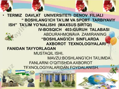 boshlang‘ich ta’limda fanlarni o‘qitishda axborot texnologiyalaridan foydalanish — PPTX