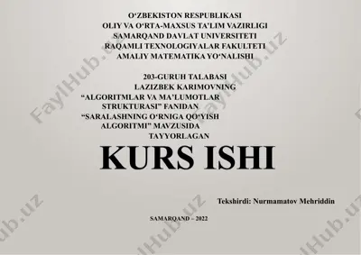 saralashning o‘rniga qo‘yish (insertion sort) algoritmi — PPTX