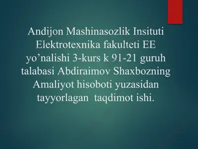 “kommunar-2003” mchj korxonasining tashqi elektr ta’minoti va yoritish tizimi bo‘yicha taqdimot — PPTX