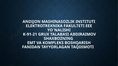 tezligi rostlanadigan ventilyator elektr yuritmasida energiyadan samarali foydalanish imkoniyatlari — PPTX