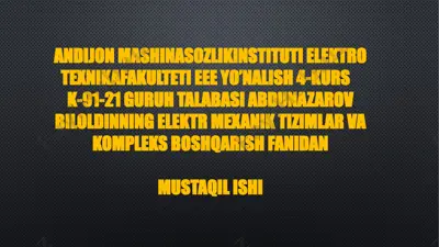 konveyerlarning elektr yuritmalarida energiyadan samarali foydalanish imkoniyatlari — PPTX