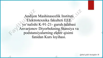 110kv podstansiyalarni elektr sxemasini loyihalash — PPTX