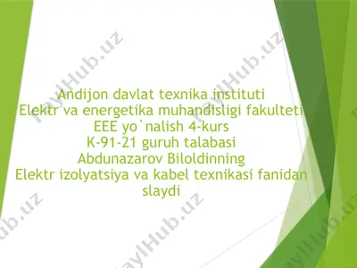 elektr izolyatsiya materiallarining asosiy xossalari: mexanik, elektr va fizik ko‘rsatgichlar (slayd) — PPTX