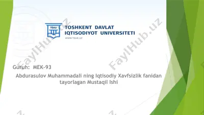 iqtisodiy xavfsizlik ko’rsatkichlari (indikatorlari) — PPTX