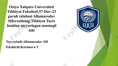 tibbiyot tarixini oʻrganishda tarixiy manbalarning ahamiyati — PPTX