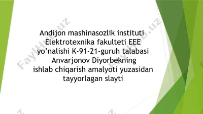 izboskan tet korxonasi bo‘yicha ishlab chiqarish amaliyoti taqdimoti — PPTX