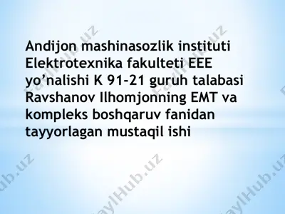 o’zgarmas tok matorini ishga tushirish pog’ona qarshiliklari va vaqt doimiylarini hisoblash — PPTX