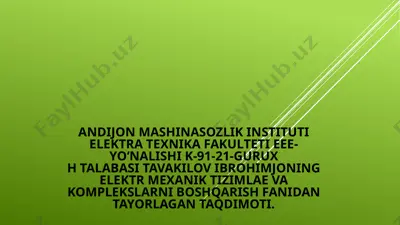 o’zgarmas tok motorini tormozlash rejimlarini taxlil qilish — PPTX