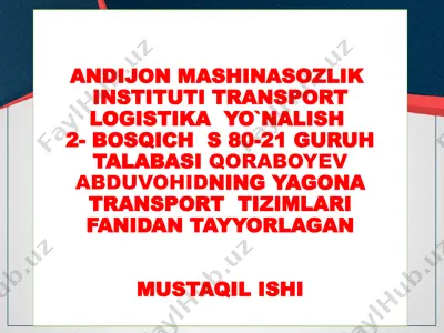 “angren logistika markazi” aj bo‘yicha mustaqil ish — PPTX