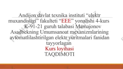 nasos qurilmasining “tiristorli chastota o’zgartgich-asinxron motor” tizimini hisoblash — PPTX