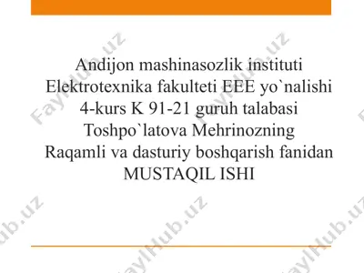 avtomatik boshqarish tizimlarini modellashtirishda sonli metodlardan foydalanish — PPTX
