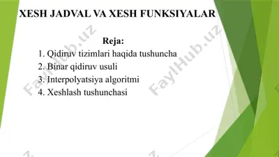 xesh jadval va xesh funksiyalar — PPTX