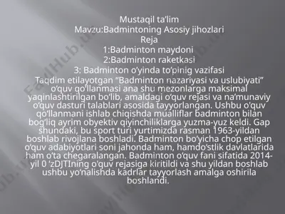 badminton nazariyasi va uslubiyati — PPTX