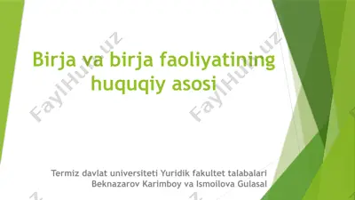birja va birja faoliyatining huquqiy asosi — PPTX