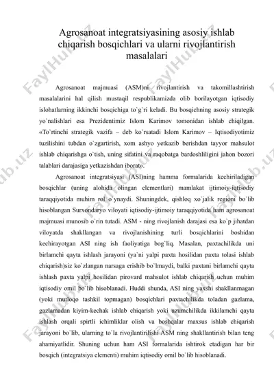 agrosanoat integratsiyasining asosiy ishlab chiqarish bosqichlari va ularni rivojlantirish masalalari — DOC