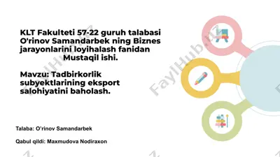 tadbirkorlik subyektlarining eksport salohiyatini baholash — PPTX