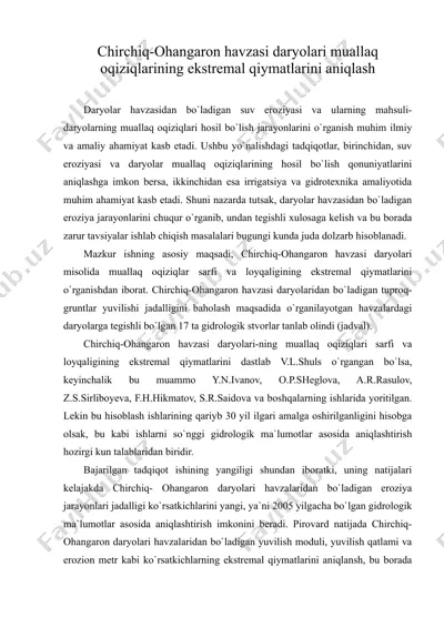 chirchiq-ohangaron havzasi daryolari muallaq oqiziqlarining ekstremal qiymatlarini aniqlash — DOC