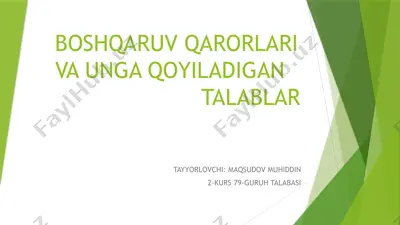 boshqaruv qarorlari va unga qo‘yiladigan talablar — PPTX