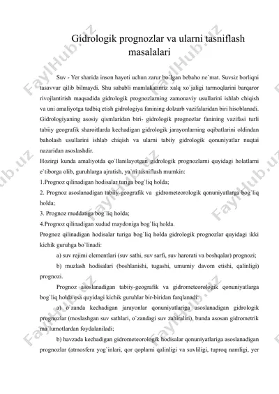 gidrologik prognozlar va ularni tasniflash masalalari — DOC