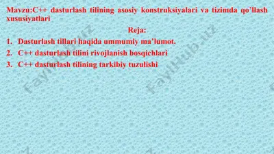 c++ dasturlash tilining asosiy konstruksiyalari va tizimda qo’llash xususiyatlari — PPTX