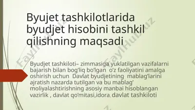 byudjet tashkilotlarida byudjet hisobini tashkil qilish — PPTX