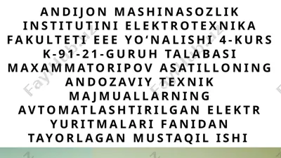 burg‘ulash dastgohida qo‘llaniladigan elektr yuritmalari hamda ularga qo‘yiladigan talablar — PPTX