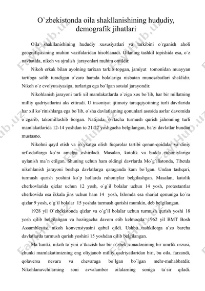 o'zbekistonda oila shakllanishining hududiy, demografik jihatlari — DOC