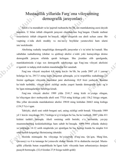mustaqillik yillarida farg'ona viloyatining demografik jarayonlari — DOC