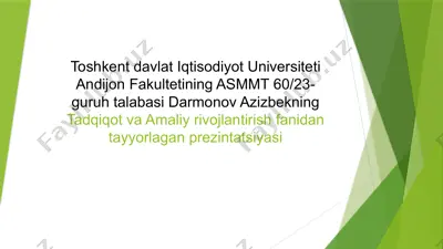 muammo tadqiqotining boshlanishi va ko‘rsali shakli prezentatsiyasi — PPTX