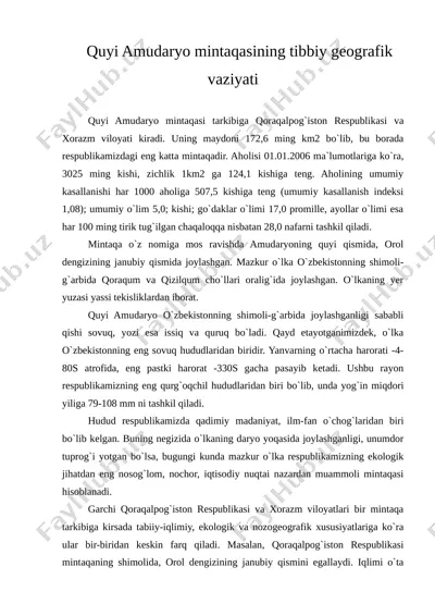 quyi amudaryo mintaqasining tibbiy geografik vaziyati — DOC