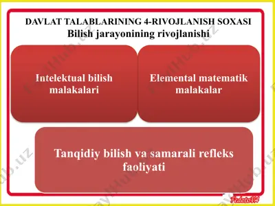 davlat talabalarining 4-rivojlanish soxasi: bilish jarayonining rivojlanishi — PPTX