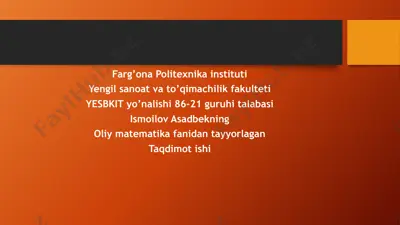 shartli ehtimollar. to‘la ehtimollik formulasi. beyes formulasi — PPTX