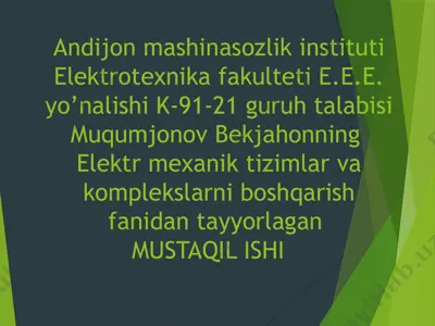kuchlanish bo‘yicha teskari bog‘langan “o’zgartgich-mator” tizimi — PPTX
