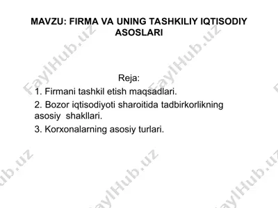 firma va uning tashkiliy iqtisodiy asoslari — PPT