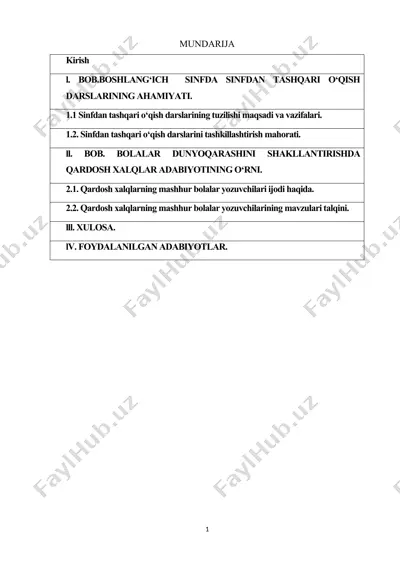 sinfdan tashqari o’qish darslarida qardosh xalq yozuvchilarini ijodini o’rganish — DOCX