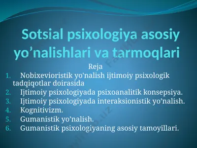 sotsial psixologiya asosiy yo’nalishlari va tarmoqlari — PPTX