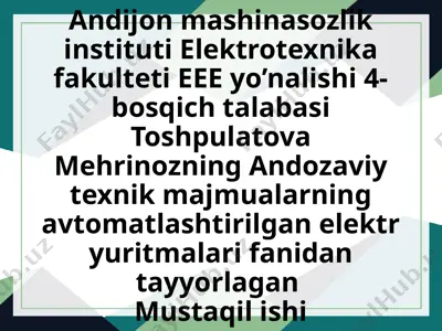 jilvirlovchi dastgohning elektr yuritmalariga qo‘yiladigan talablar — PPTX