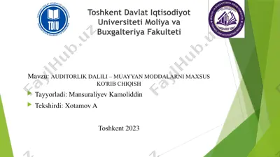 auditorlik dalillari - muayyan moddalarni maxsus ko'rib chiqish — PPTX