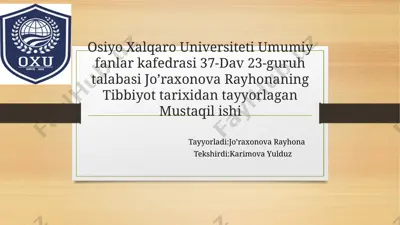 o’rta asrlarda tibbiyotning umumiy xususiyatlari — PPTX